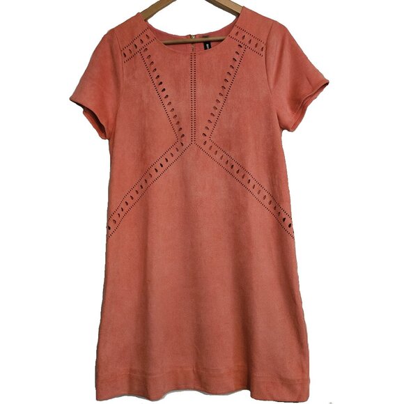 DESIGN LAB LORD & TAYLOR Coral/Peach Short-Sleeved Mini Dress Size Medium - Picture 1 of 8